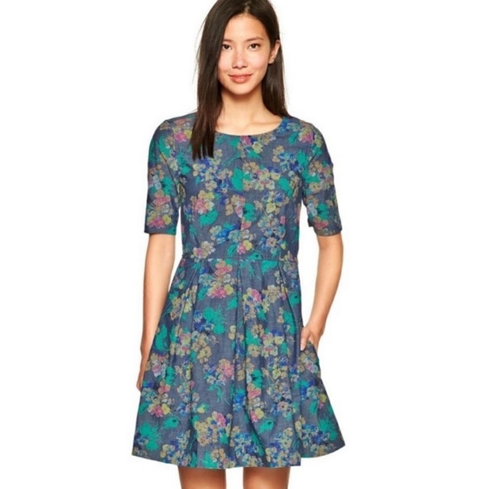 Gap Painted Flowers Chambray Dress